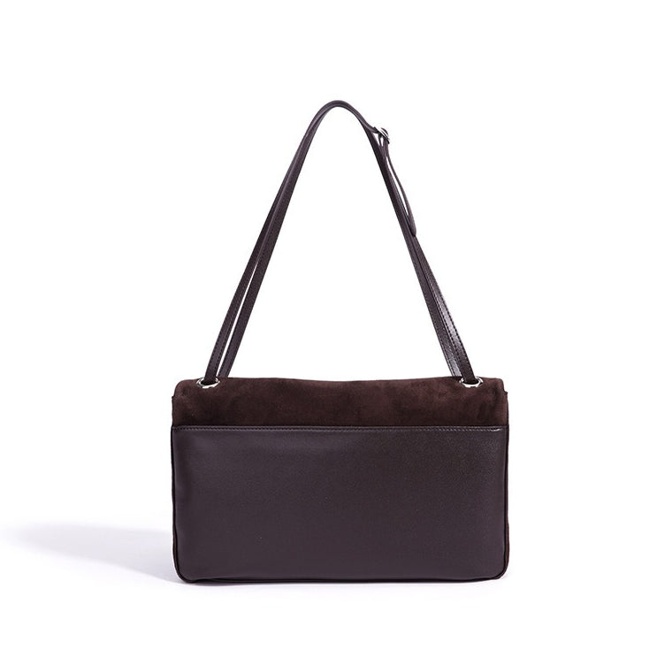 Women's Suede Leather Flap Shoulder Bag with Push-Lock
