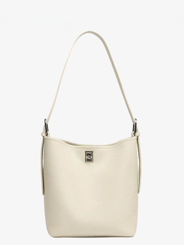 Women's Full-Grain Cowhide Sculpted Bucket Bag with Turn-Lock