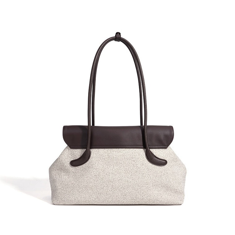 Women's Canvas Tote Bag with Genuine Leather Flap