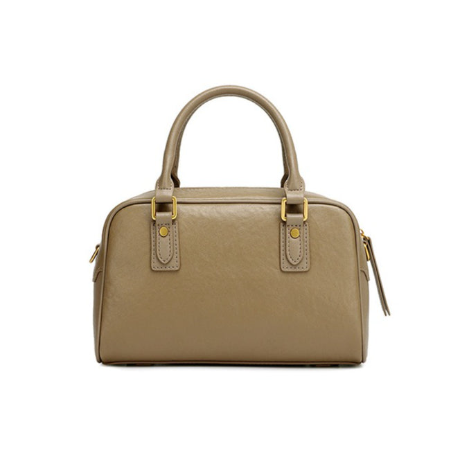 Women's Genuine Leather Boston Bag with Wavy Charm