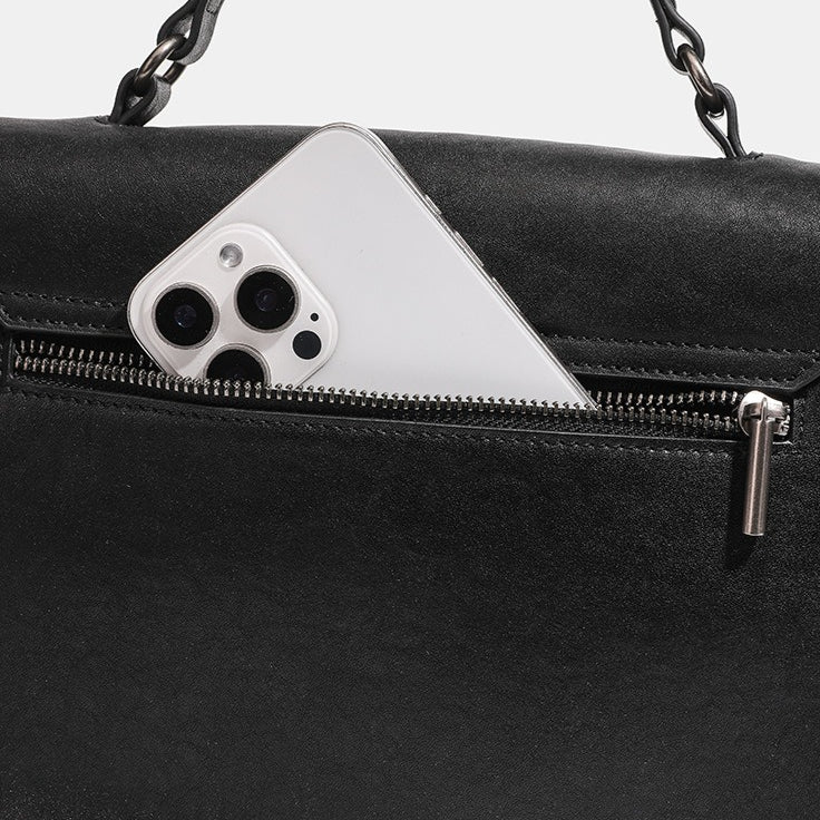 Women's Genuine Leather V-Flap Messenger Bag with Twist Lock
