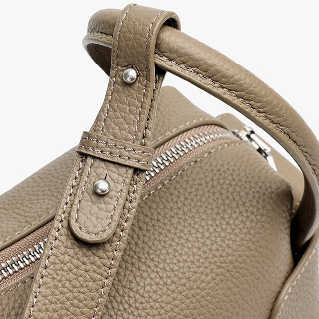 Women's Pebbled Cowhide Mini Boston Bag with Adjustable Strap
