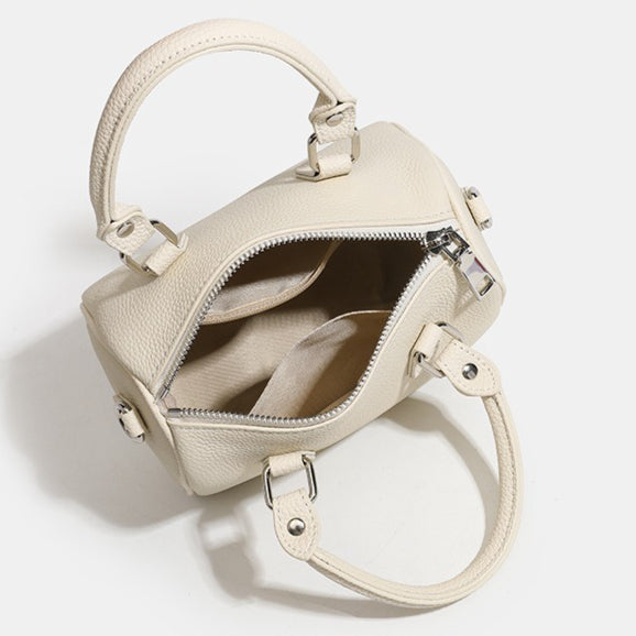 Women's Pebbled Cowhide Boston Barrel Bag with Detachable Strap