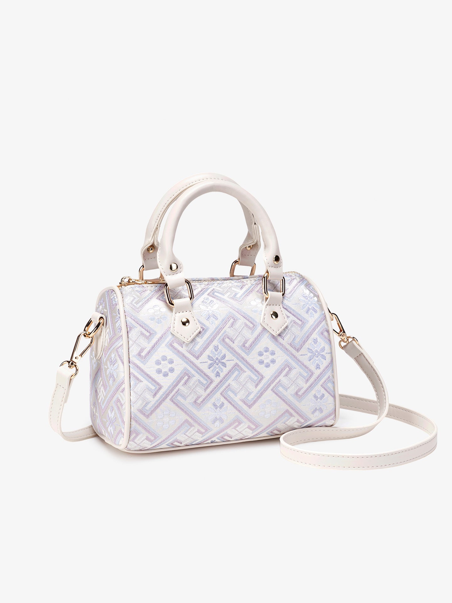 Women's Oriental Brocade Mini Boston Bag with Convertible Strap