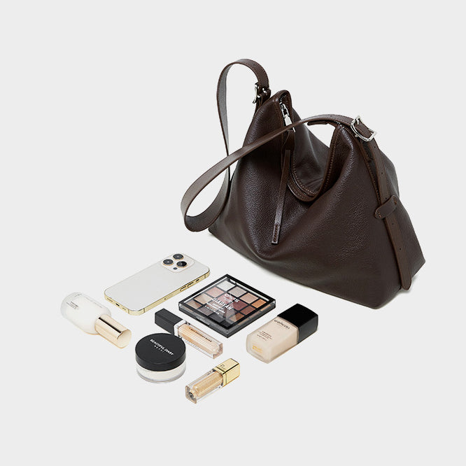 Women's Genuine Leather Retro Shoulder Tote Bag with Lock Detail