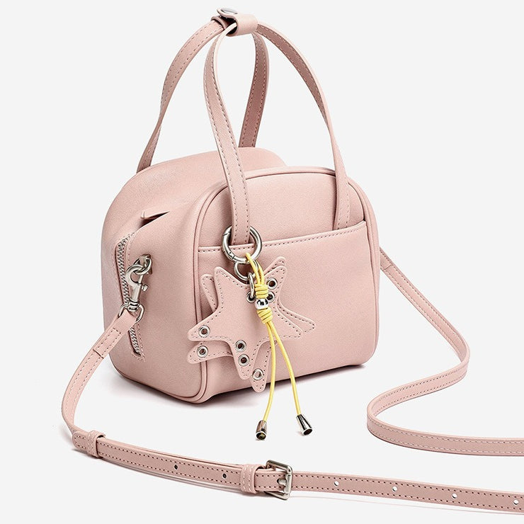 Women's Genuine Leather Mini Boston Bag with Star Charm