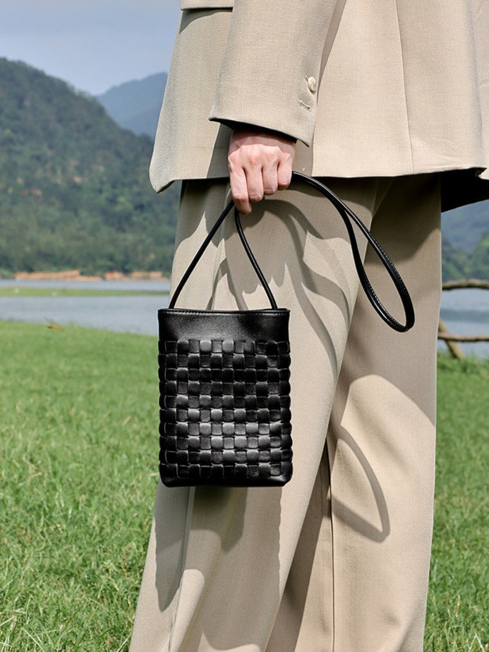 Women's Woven Sheepskin Mini Phone Bag with Adjustable Strap
