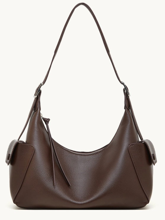Women's Full-Grain Vegetable-Tanned Leather Tote Bag with Side Pockets