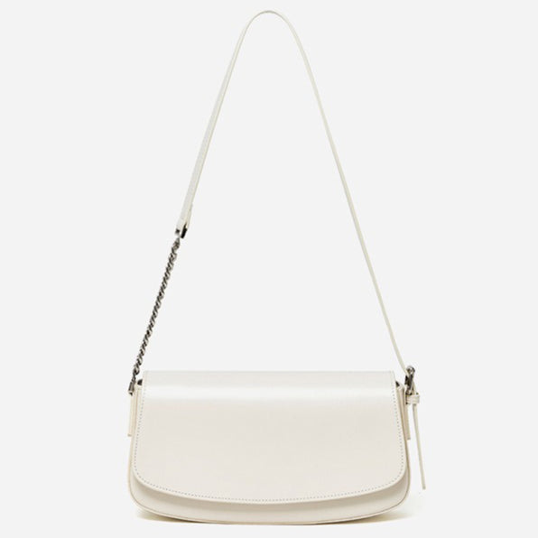 Women's Soft Cowhide Baguette Saddle Bag with Chain Strap