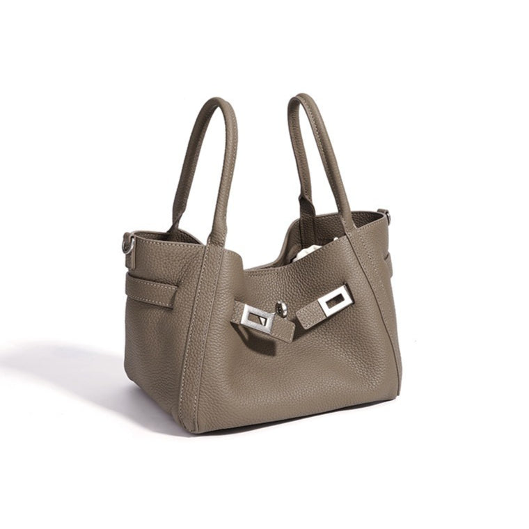 Women's Pebbled Cowhide Mini Bucket Bag with Detachable Pouch