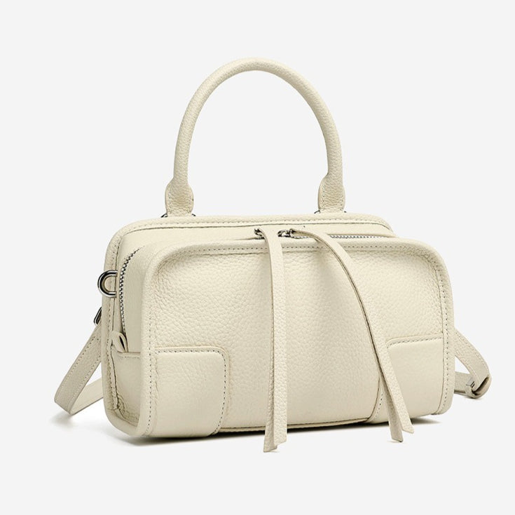 Women's Pebbled Cowhide Boston Bag with Detachable Straps