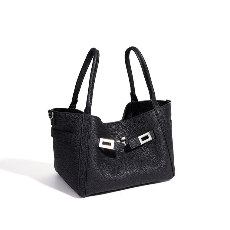 Women's Pebbled Cowhide Mini Bucket Bag with Detachable Pouch