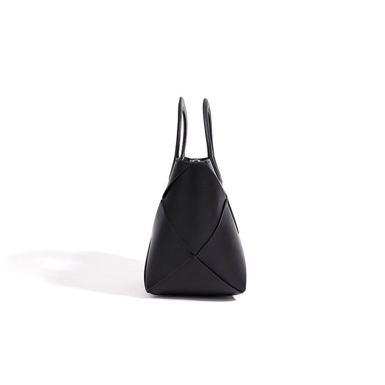 Women's Woven Cowhide Mini Bucket Bag with Adjustable Strap