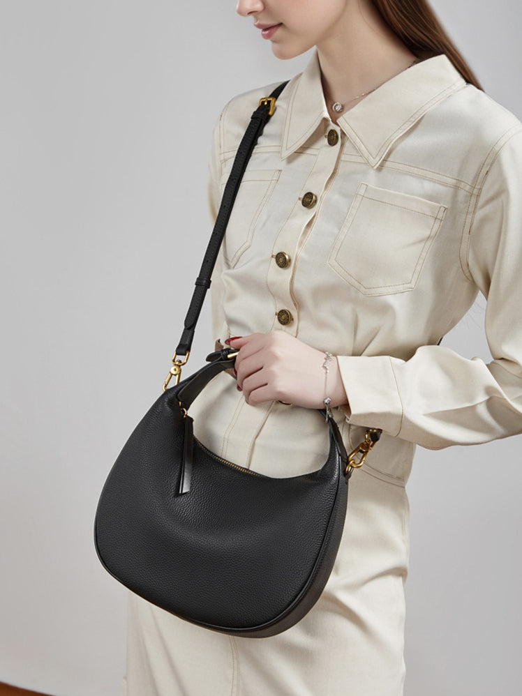 Women's Pebbled Cowhide Crescent Hobo Bag with Convertible Strap