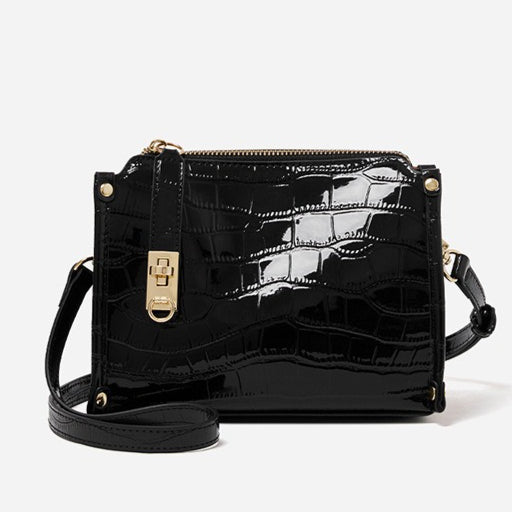 Women's Glossy Croc-Embossed Cowhide Structured Satchel