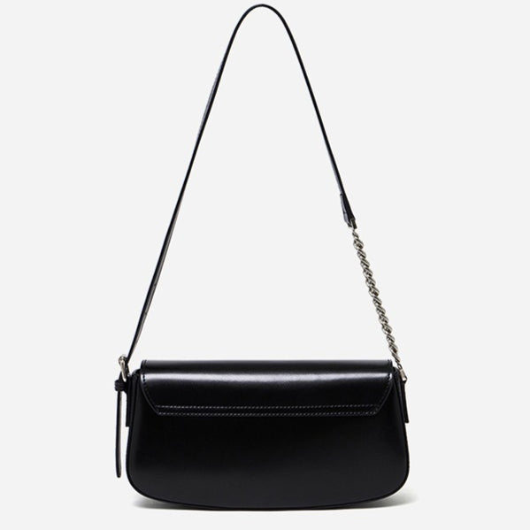Women's Soft Cowhide Baguette Saddle Bag with Chain Strap