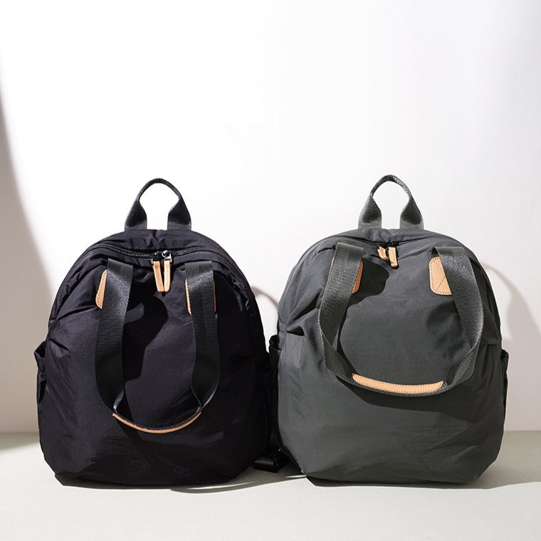Women's Nylon Convertible Backpack with Genuine Leather Trim