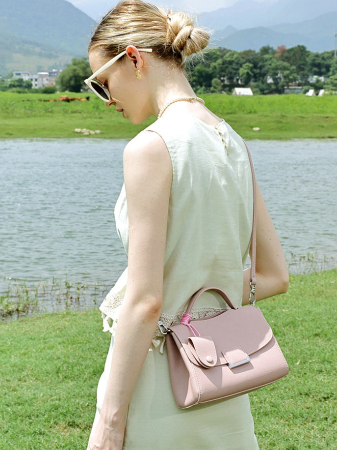 Women's Genuine Leather Square Flap Bag with Magnetic Closure