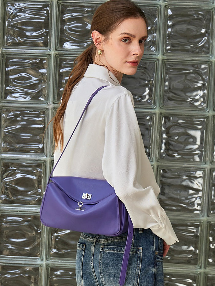 Women's Genuine Leather Envelope Flap Bag with Twist-Lock