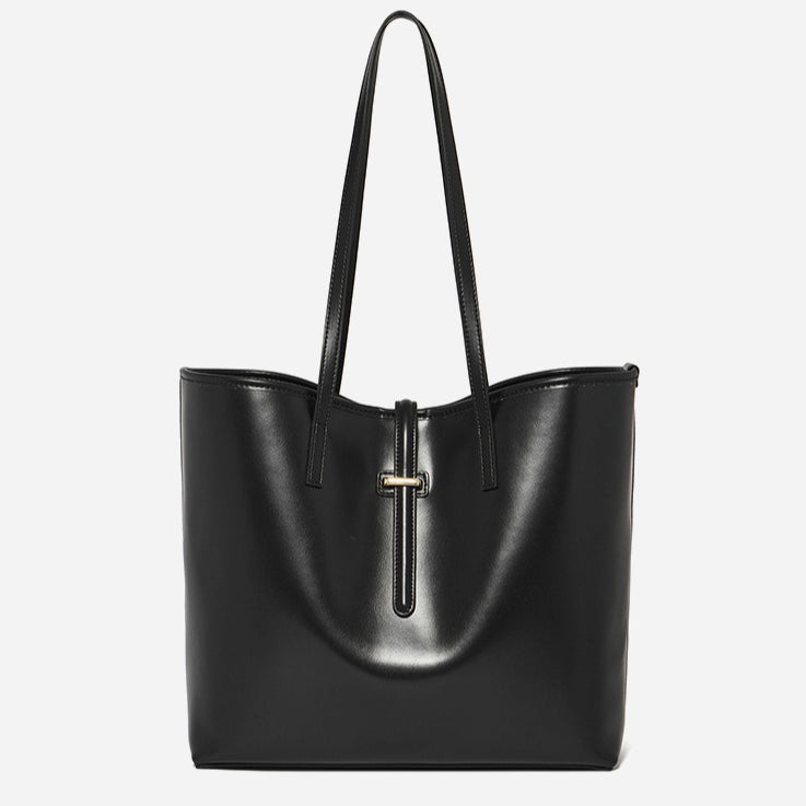 Women's Cowhide Tote Bag Set with Convertible Inner Pouch