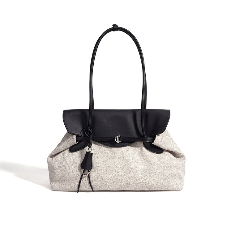 Women's Canvas Tote Bag with Genuine Leather Flap