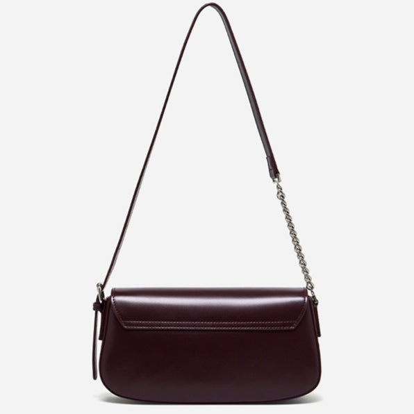 Women's Soft Cowhide Baguette Saddle Bag with Chain Strap