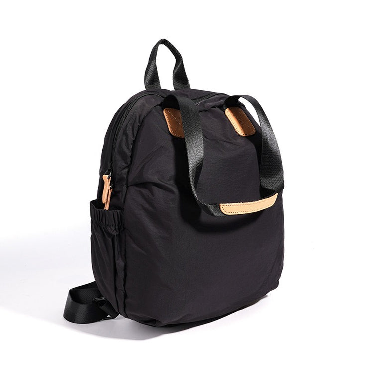 Women's Nylon Convertible Backpack with Genuine Leather Trim