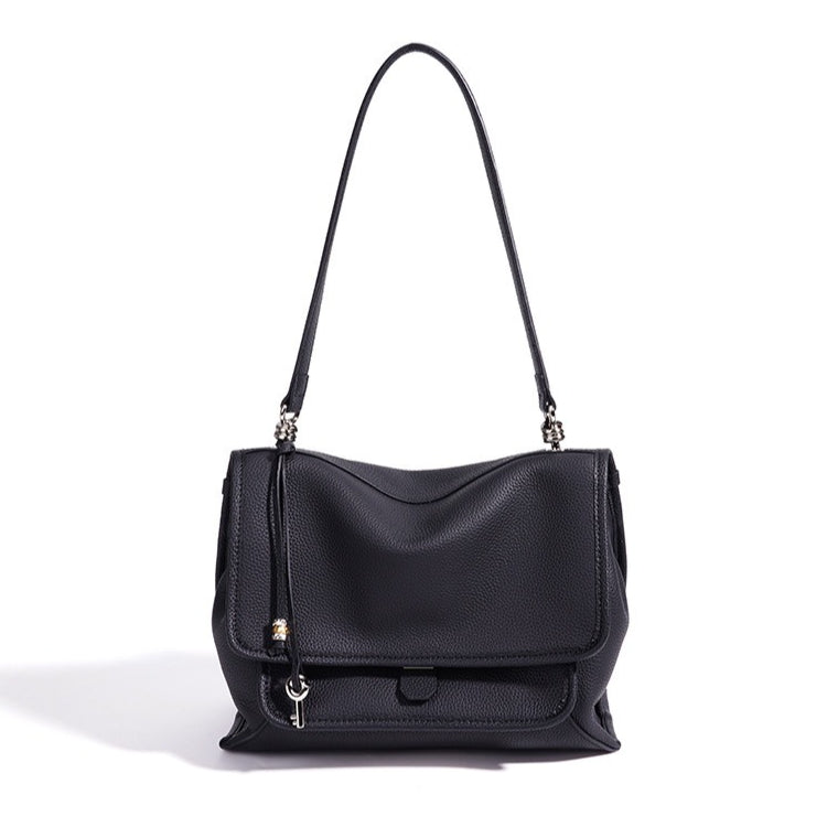 Women's Pebbled Cowhide Flap Messenger Bag with Adjustable Strap