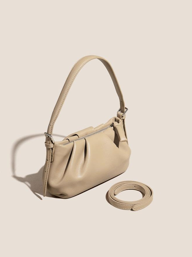 Women's Soft Cowhide Ruched Hobo Bag with Adjustable Strap