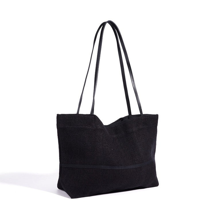 Women's Linen Tote Bag with Structured Base and Wide Straps