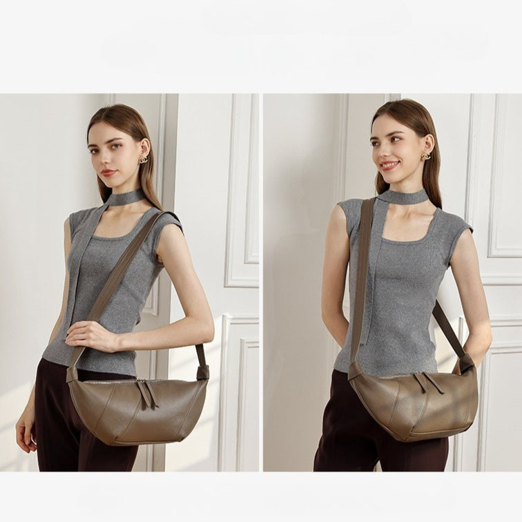 Women's TC Cowhide Soft Dumpling Bag with Adjustable Strap