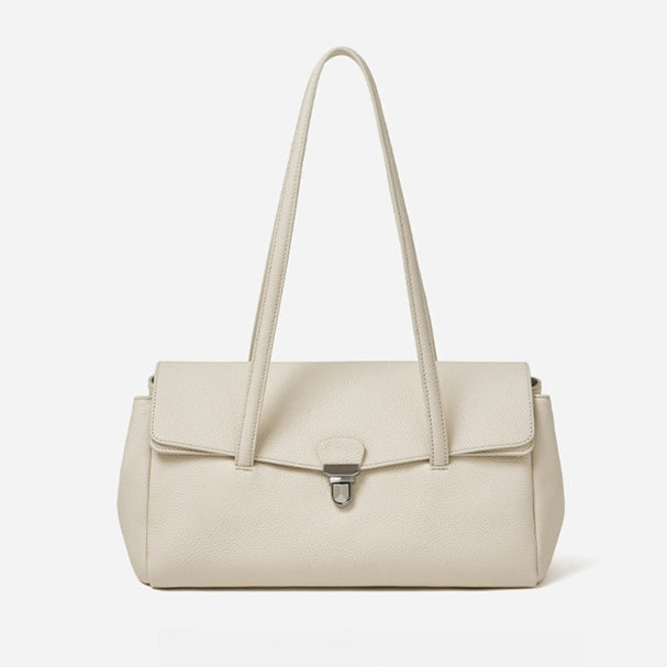 Women's Pebbled Cowhide Flap Tote with Twist-Lock Closure