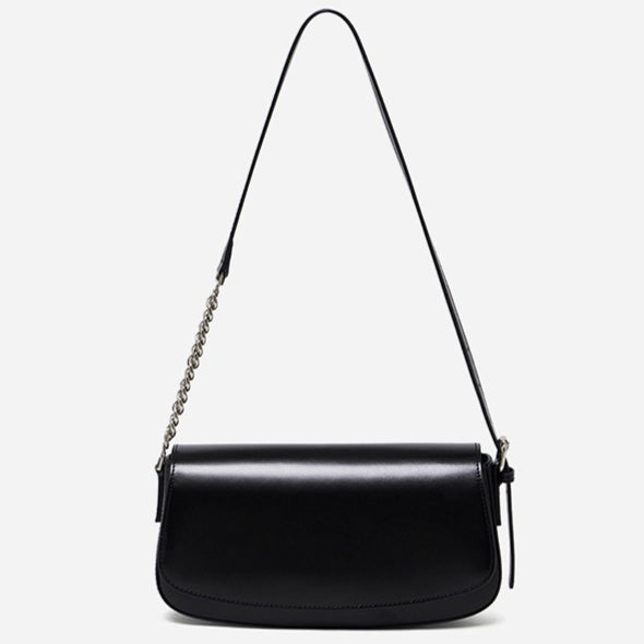Women's Soft Cowhide Baguette Saddle Bag with Chain Strap