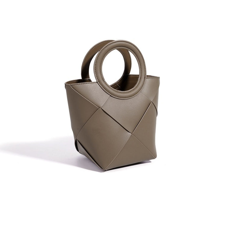 Women's Woven Cowhide Mini Bucket Bag with Adjustable Strap