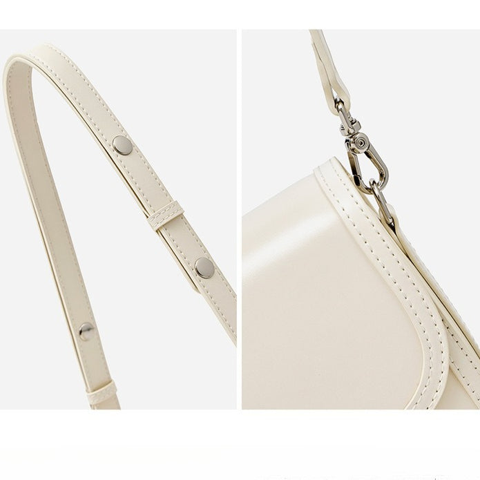 Women's Plain Cowhide Curved Satchel with Twist-Lock Closure