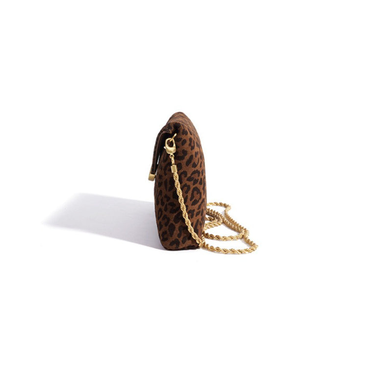 Women's Suede Leather Leopard Envelope Clutch Bag