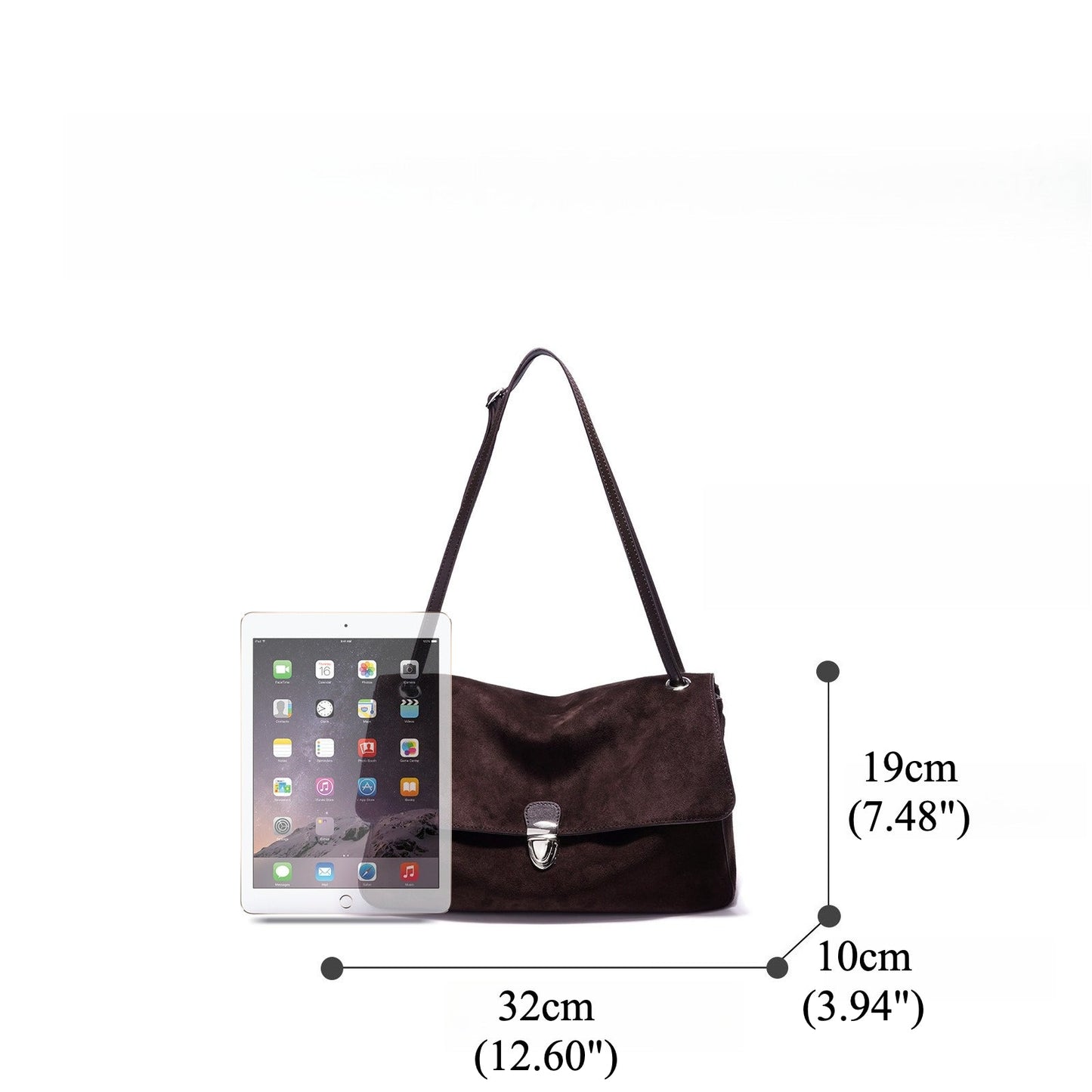 Women's Suede Leather Flap Shoulder Bag with Push-Lock