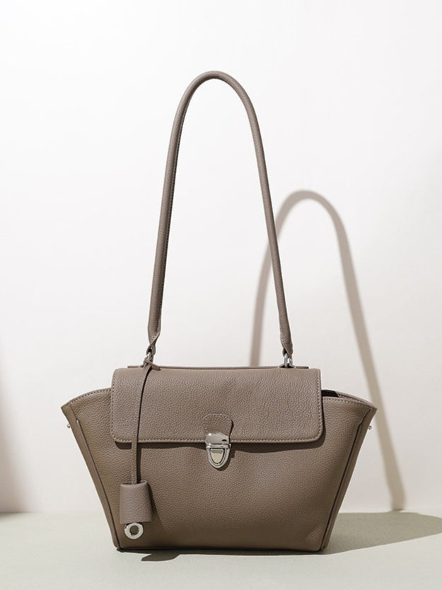 Women's Pebbled Cowhide Winged Flap Tote with Detachable Strap