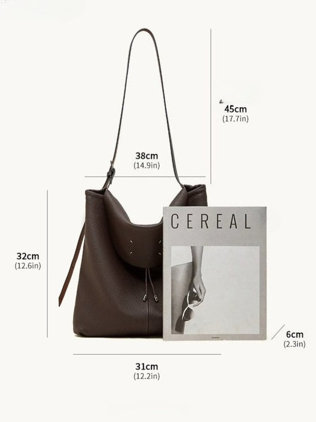 Women's Genuine Leather Slouch Tote Bag with Adjustable Strap & Detachable Pouch