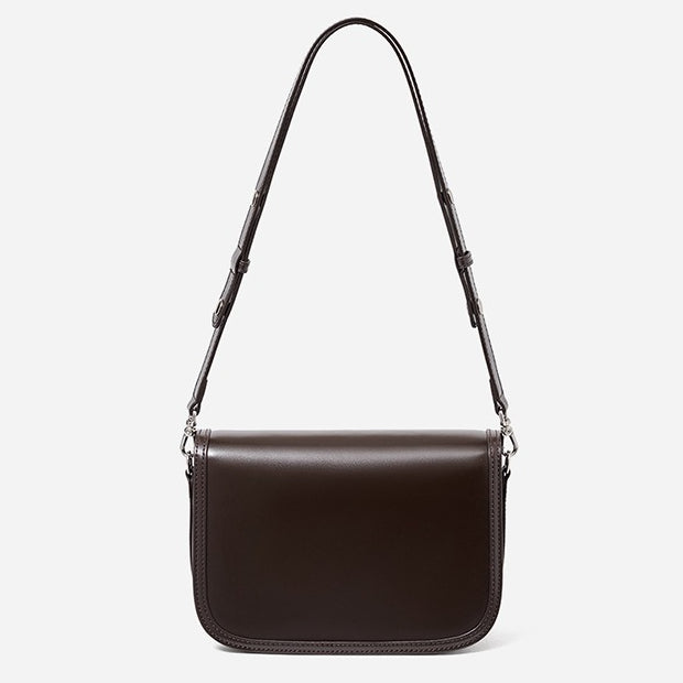 Women's Plain Cowhide Curved Satchel with Twist-Lock Closure