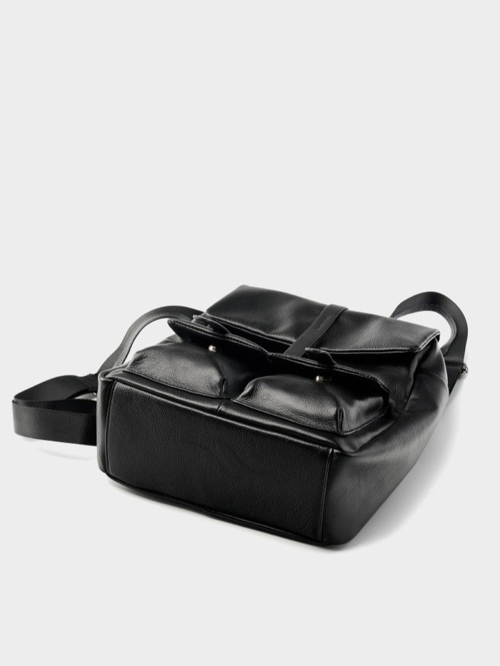 Women's Pebbled Cowhide Flap Backpack with Multiple Pockets