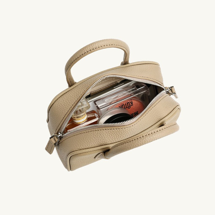 Women's Pebbled Cowhide Mini Boston Bag with Adjustable Strap