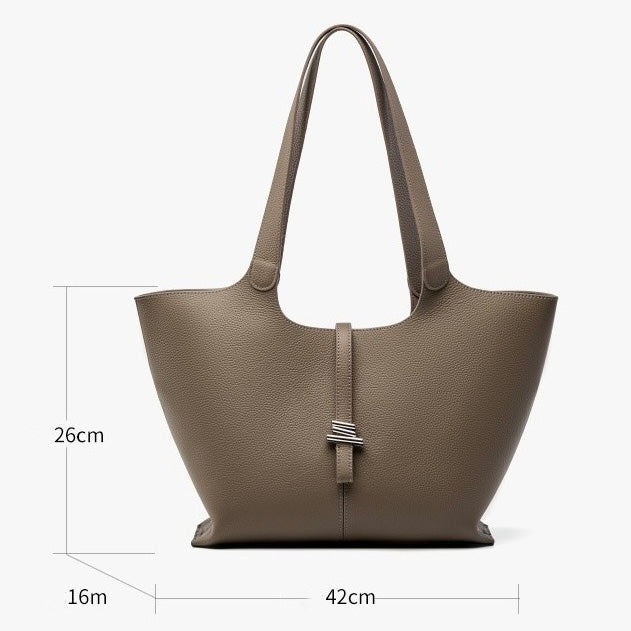 Women's Genuine Leather Large Capacity Tote Bag with Zipper Closure