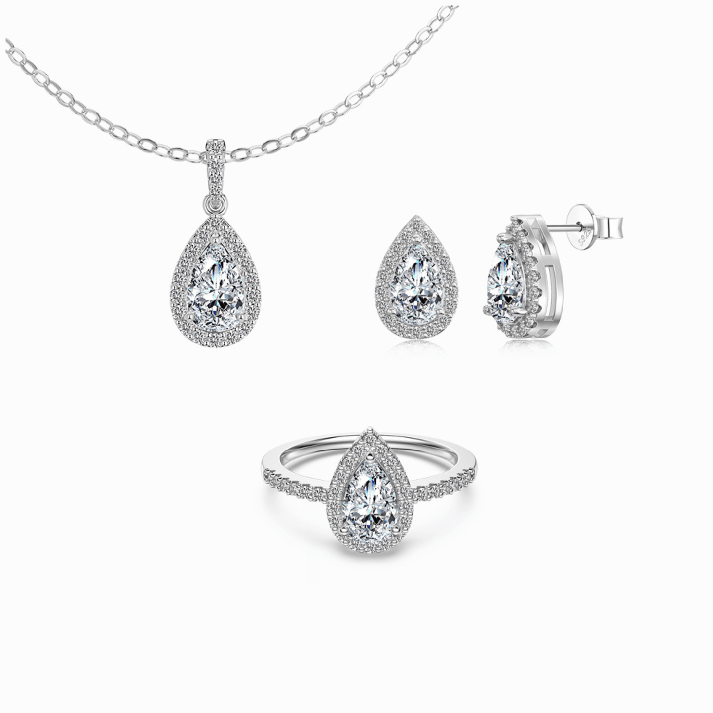 925 Sterling Silver Moissanite Tear Drop Jewelry Set – Lumière Drop