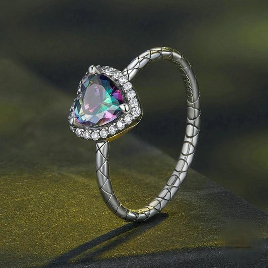 “Candy Heart” S925 Sterling Silver Colorful Zircon Heart Ring