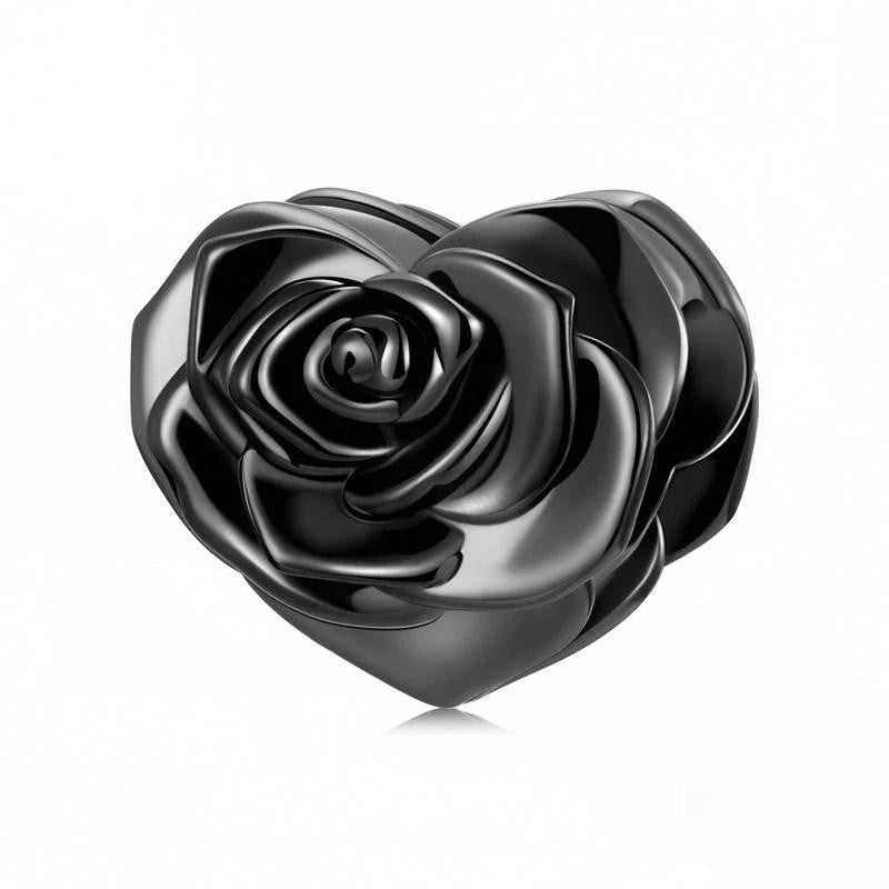 “Moonlit Rose” S925 Sterling Silver Black Gold-Tone Zircon Rose Moon Pendant