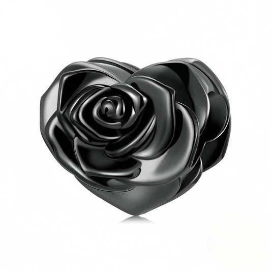 “Moonlit Rose” S925 Sterling Silver Black Gold-Tone Zircon Rose Moon Pendant