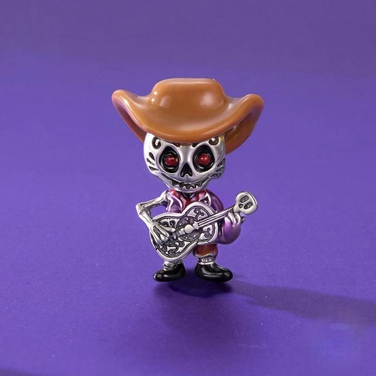 “Skull Guitarist” S925 Sterling Silver Skeleton Guitarist Pendant Bead