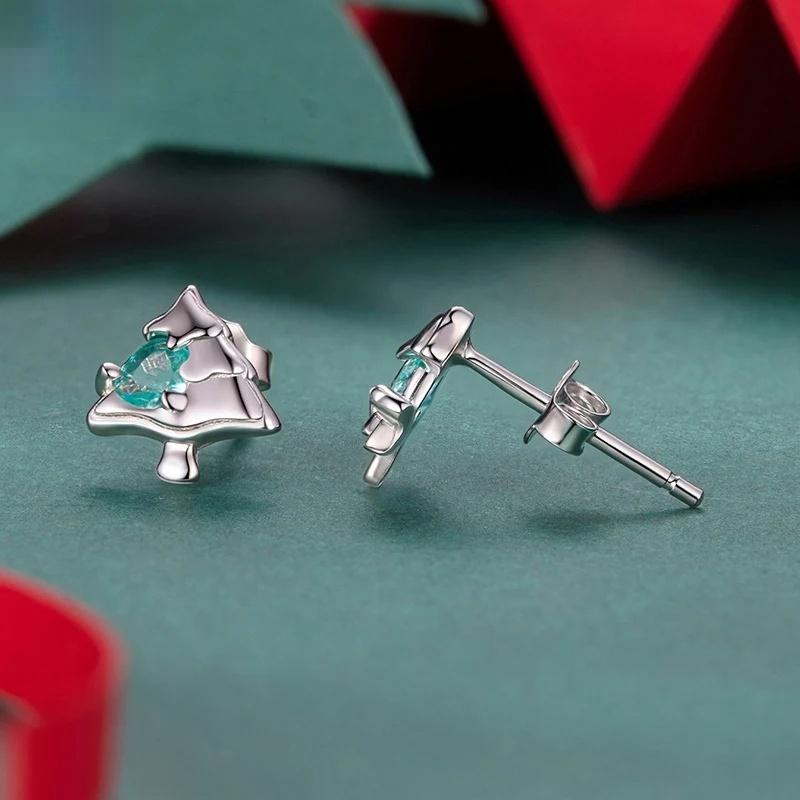 “Christmas Tree Glow” S925 Sterling Silver Christmas Tree Stud Earrings