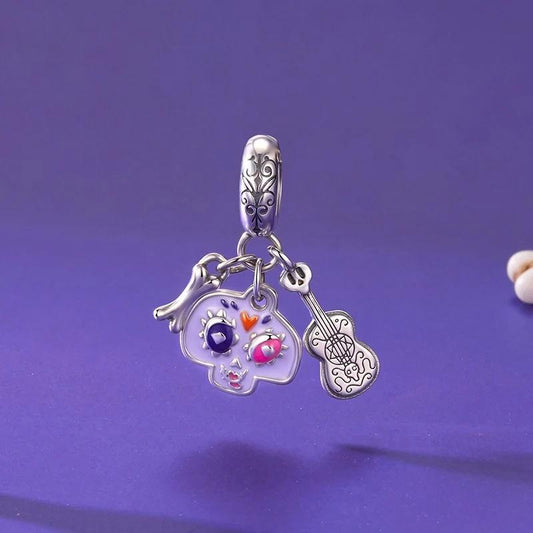 “Skull Strummer” S925 Sterling Silver Guitar Skeleton Pendant Bead